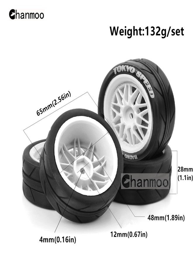 Chanmoo 1/10 RC On Road Tires And Plastic Rally Wheels 12mm Hex Drift Tyres For 1:10 Scale Racing Touring Street Car Tamiya TT01 TT02 XV01 TA06 A959 144001 HPI KYOSHO HSP PTG2 Traxxas 4PCS (Black) - Image 2
